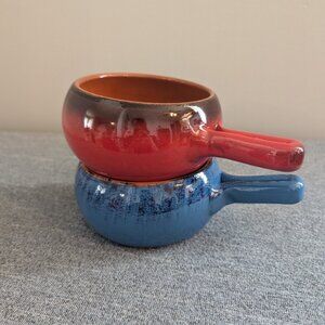 De Silva Terracotta Handled Soup Bowl/Oven Dish, Set of 2 in Red and Blue